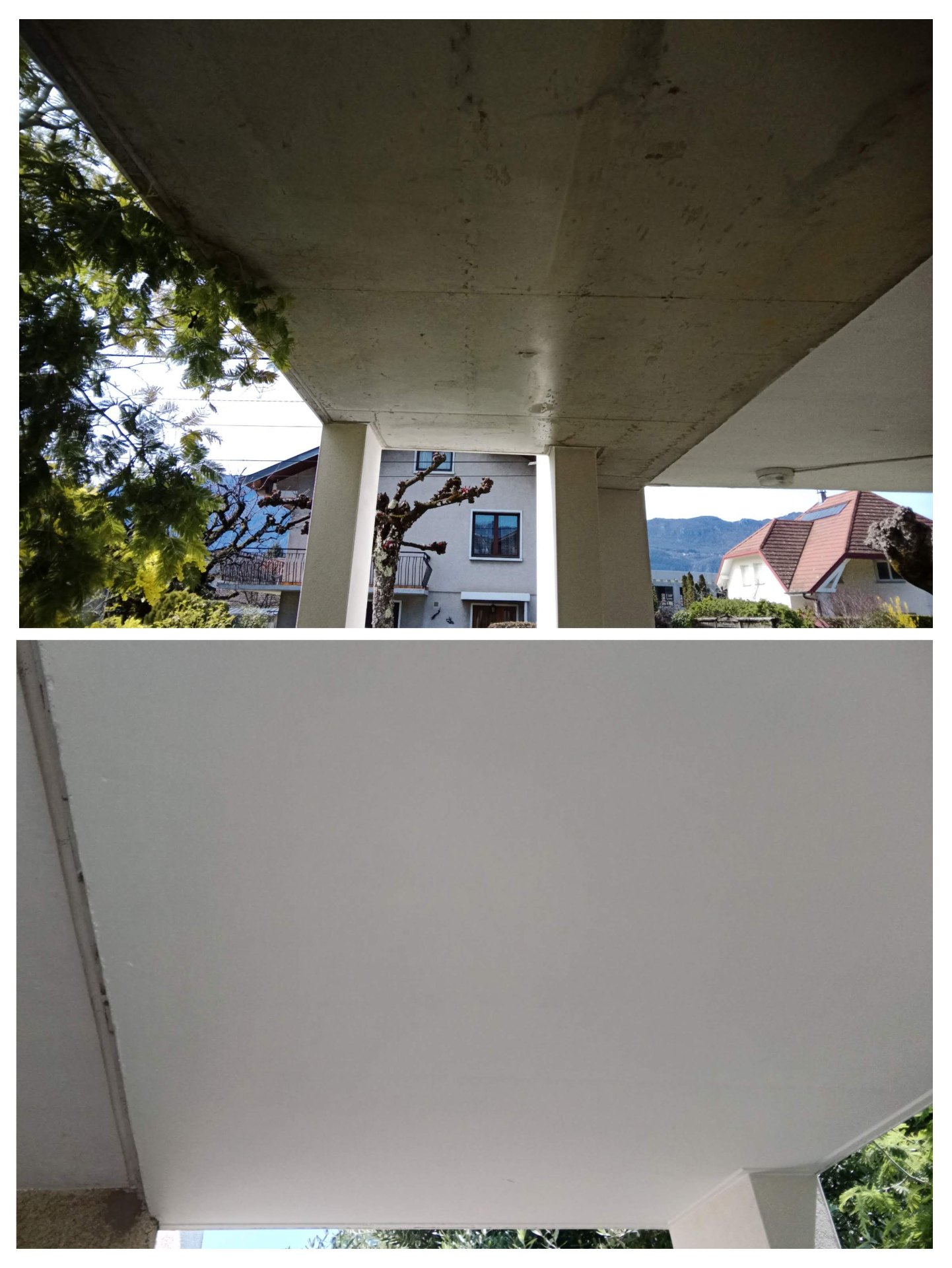 Reprise peinture d'un plafond extérieur de balcon, avant et après — Aix-les-Bains