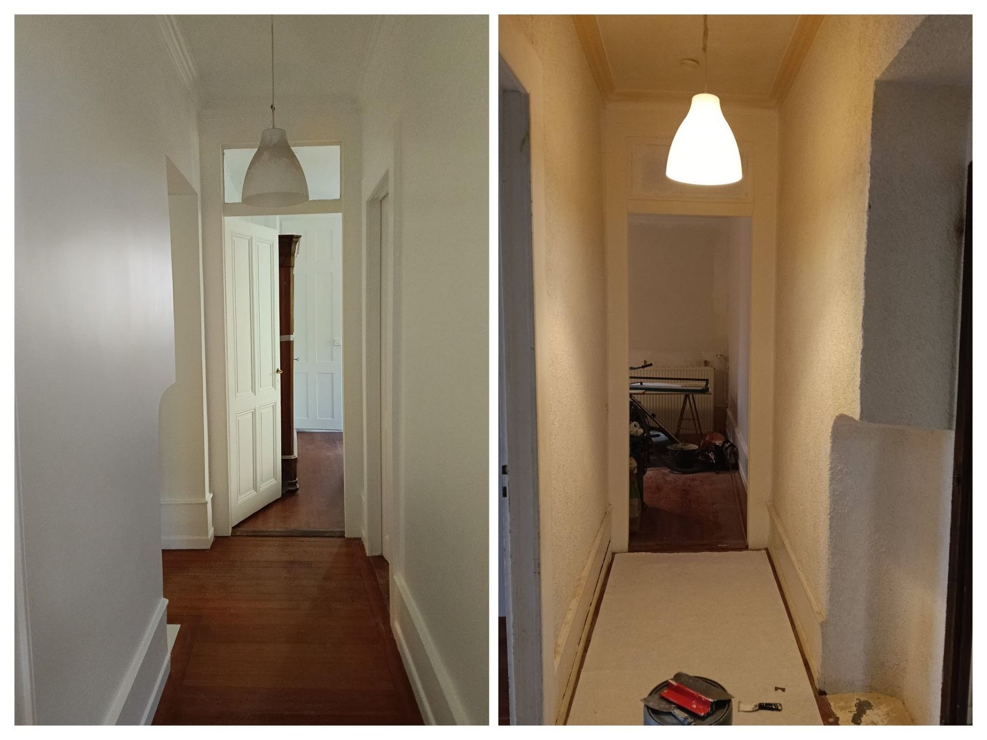 Remise en peinture d'un couloir, avant et après — Bugey, Aix-les-Bains, Chambéry, Belley